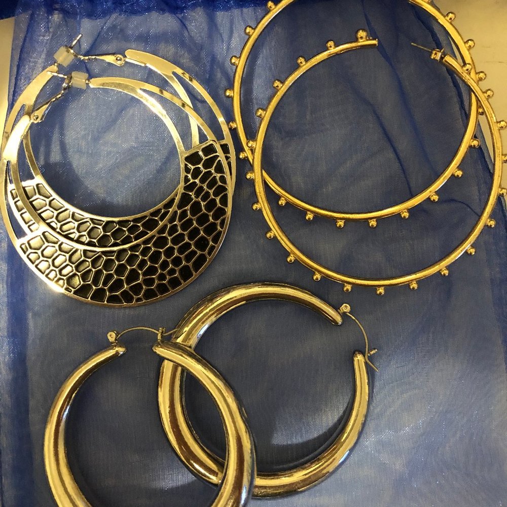 Lot of 3 large hoop earrings